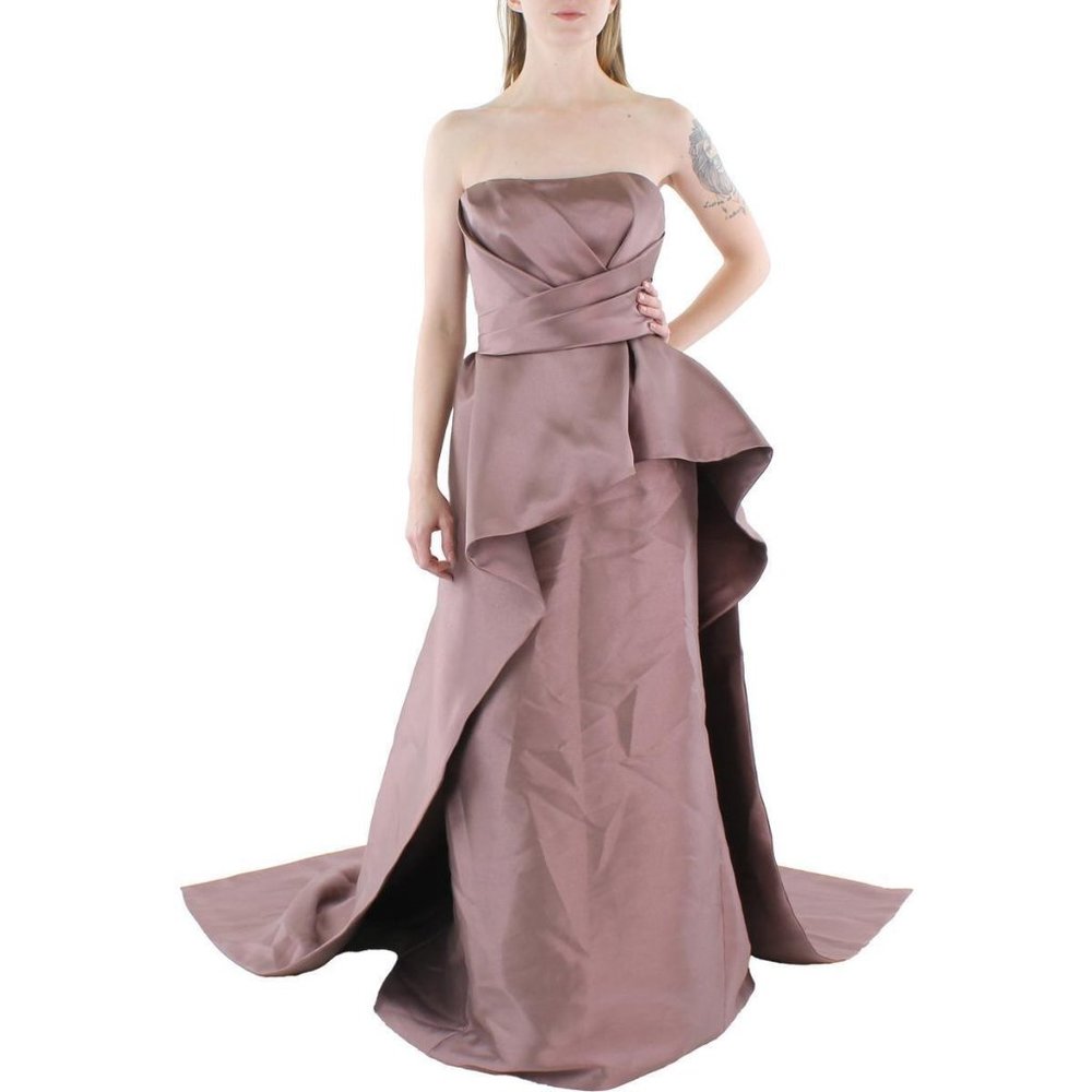 Amsale Women's Mikado Strapless Peplum Gown Size 14 B4HP